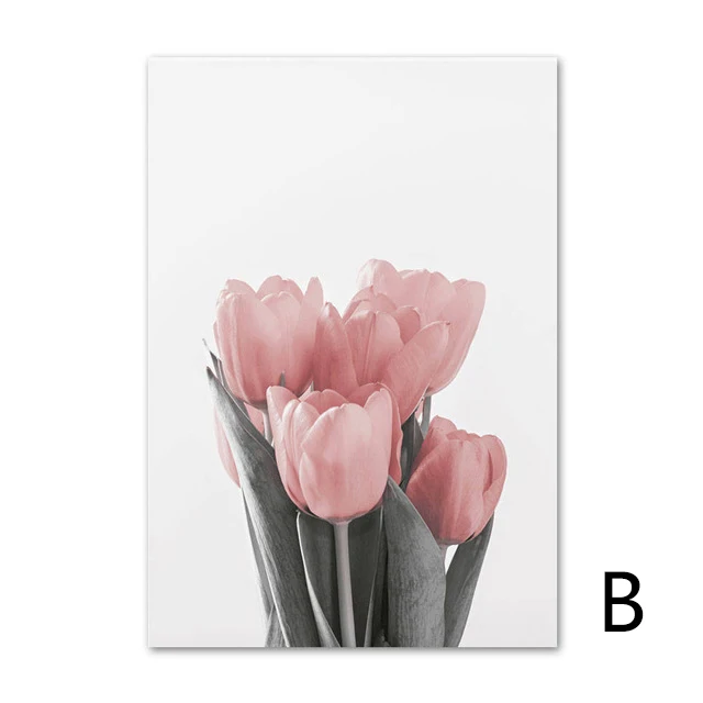 

Tulip Pink Flowers Wall Art Canvas Painting Love Plants Nordic Poster Wall Pictures For Living Room Romantic Home Decor Unframed