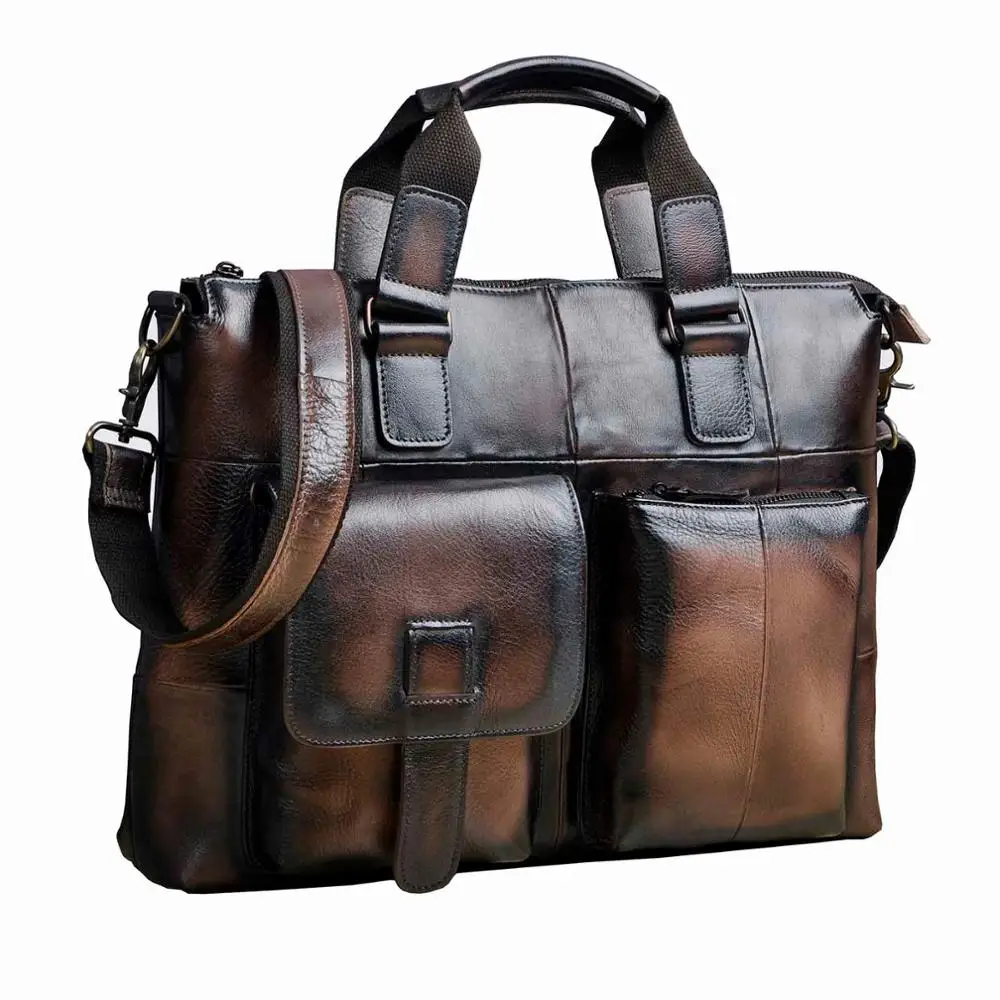 dark brown Мужской деловой портфель из натуральной кожи в античном ретро стиле, 15,6 дюймов, чехол для ноутбука, портфель, сумка на одно плечо, сумка-мессенджер, B260l - Цвет: dark brown