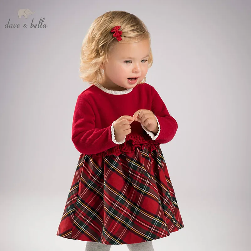 Dave bella autumn baby Princess girl Wedding Birthday dress Children plaid Clothes Infant Designs GIRL'S Vestido DB6078 | Детская