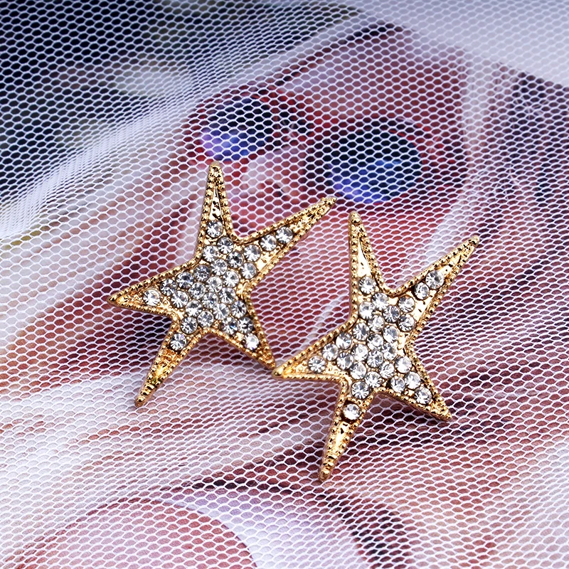 Gold color stars earrings ear stud women | Украшения и аксессуары