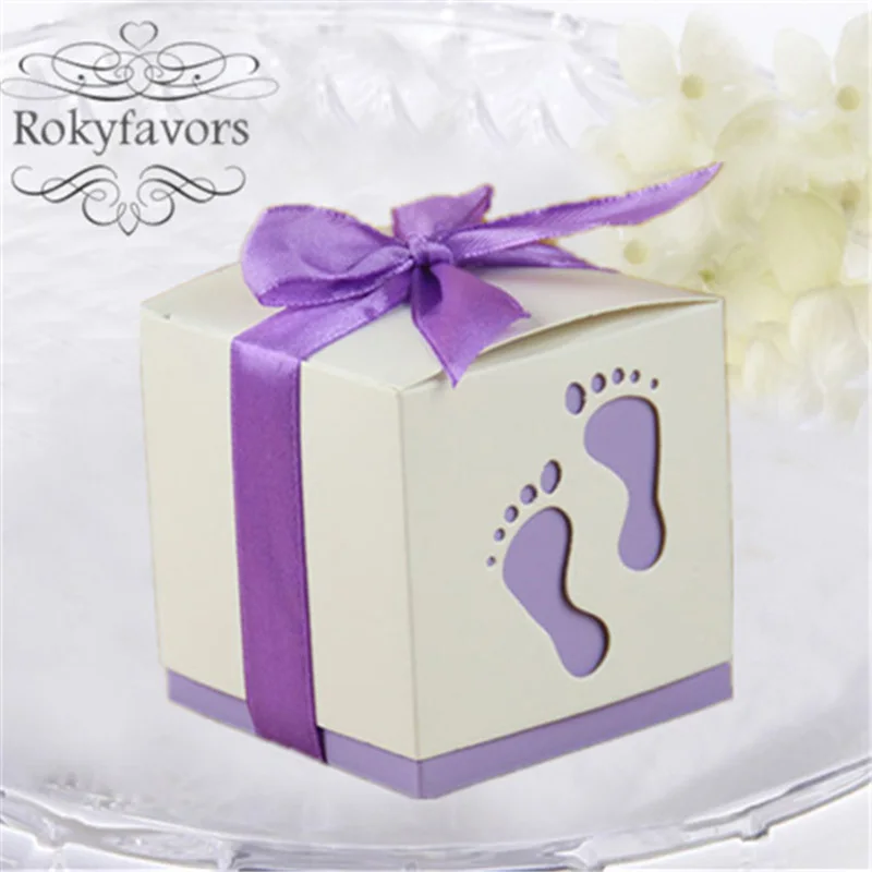 100 шт детские ножки вырезанная коробка для конфет с атласной лентой Baby Shower 1ST день