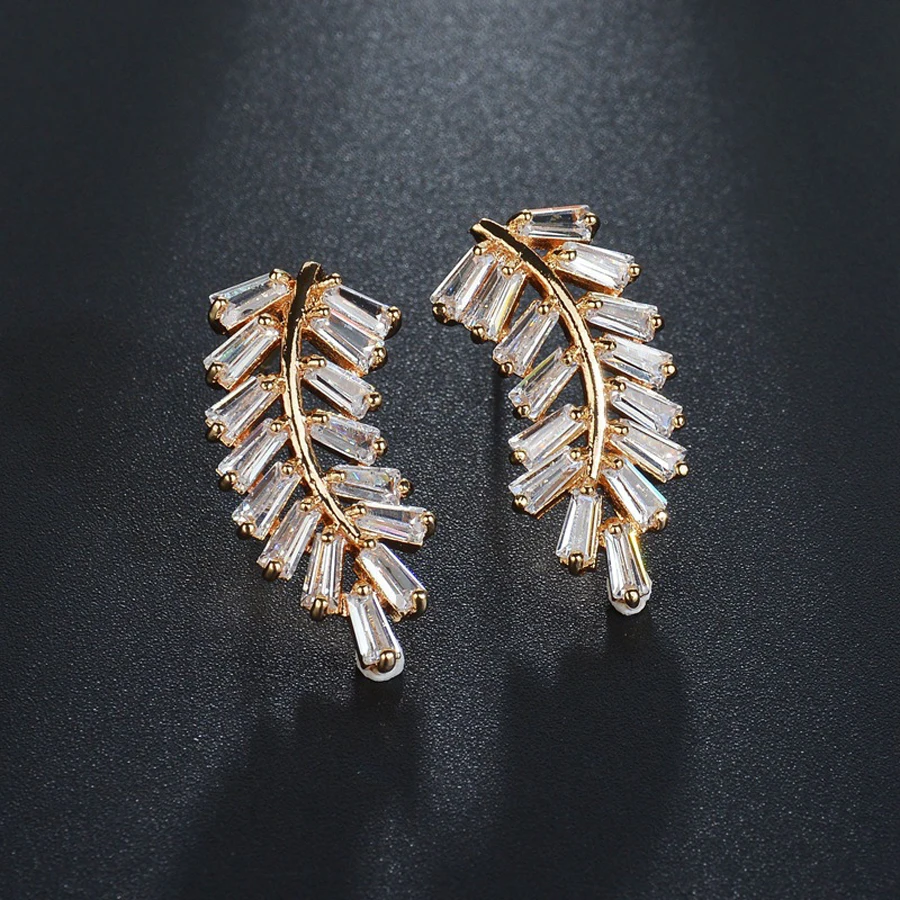 IDESTINY Aretes de mujer Modernos 2018 Fashion Leaf Shaped AAA Cubic Zirconia Jewelery for Women Wedding Nickel Free Bijoux Gift | Украшения