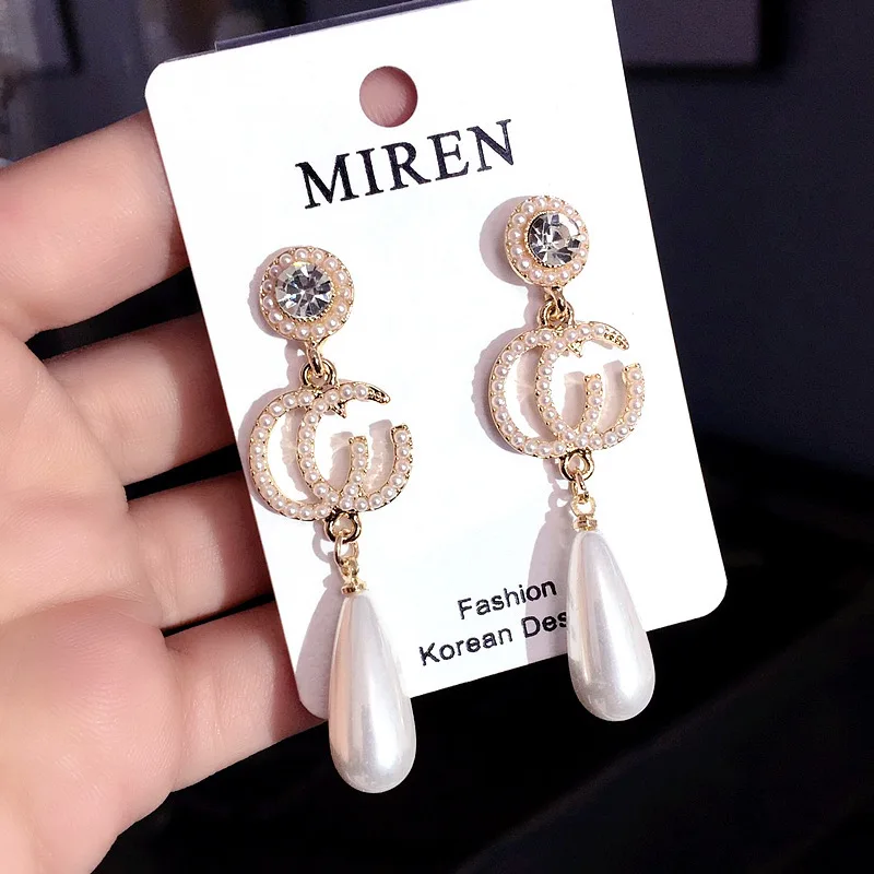 Серьги из натурального жемчуга S925 иглы буквы женские модные ювелирные изделия
