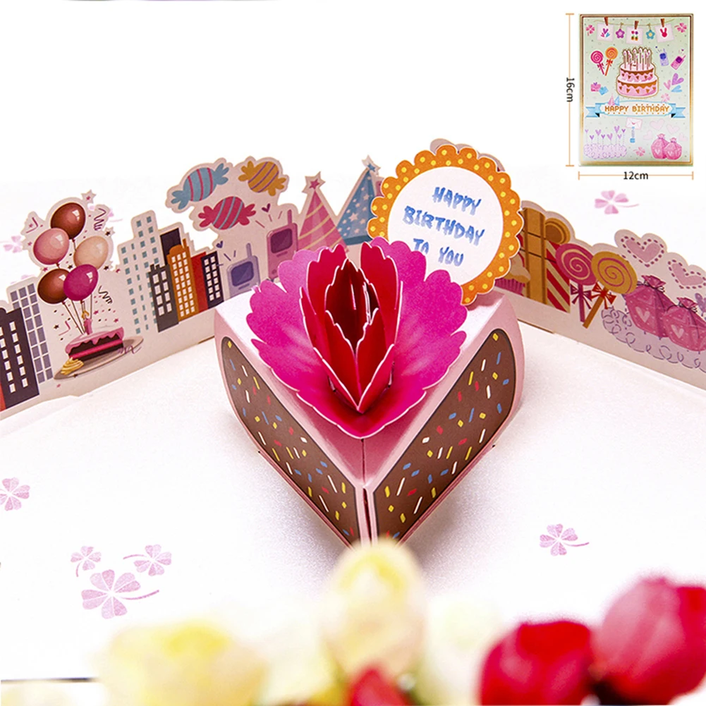 Color Printing 3D всплывающие торт поздравление с днем рождения карты вечерние торт карта лазерная резка конверт открытка полые Киригами ручной работы винтажные подарки - Цвет: Color Printing