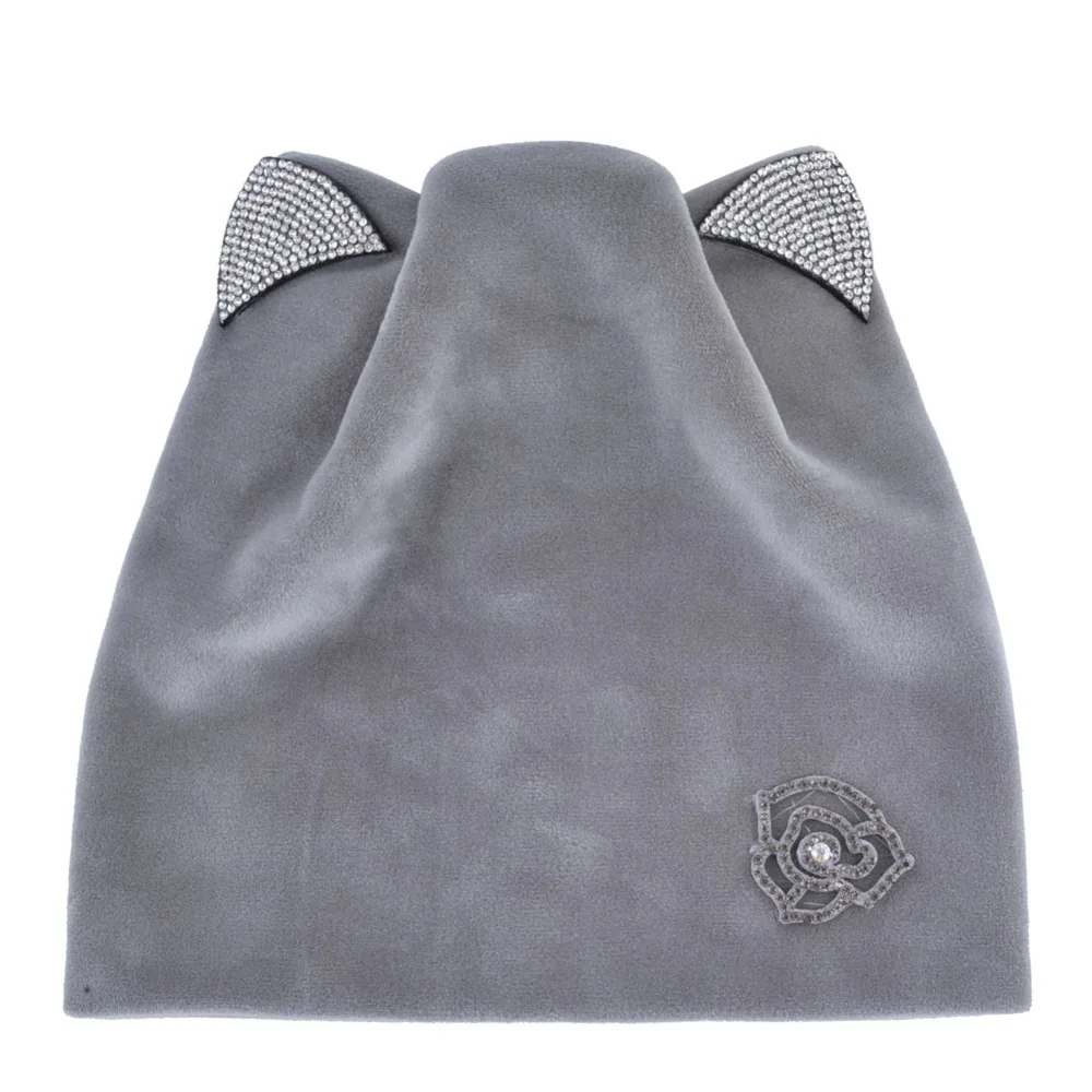 Для женщин Велюровая шапочка зима теплая полиэстер горный хрусталь Cat Ear