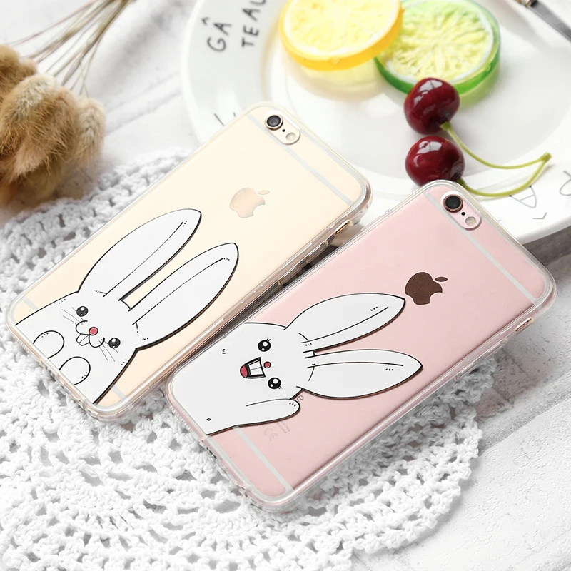 CITYCASE Transparent Soft Edge Phone case For iphone 6 6s Plus Cartoon Small White Rabbit Clear Cover Iphone |