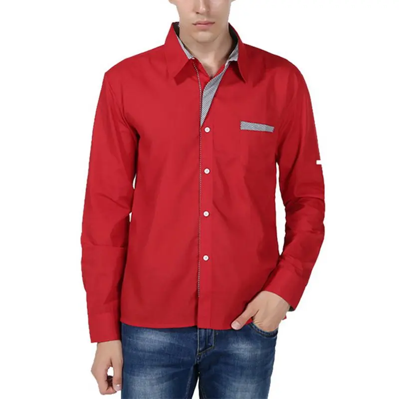 Оригинальная модная брендовая мужская рубашка с длинным рукавом приталенная в