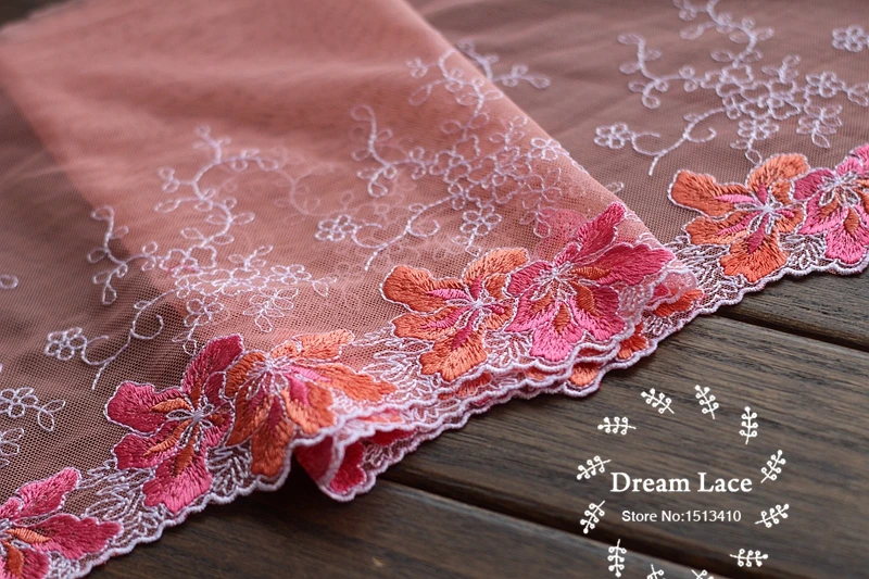 2 м/лот 8 67 см в ширину вышитый тюль сетка с кружевной отделкой ~ оранжевый