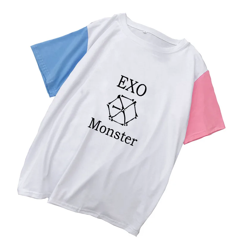 Летняя свободная хлопковая футболка женская в стиле Харадзюку Kpop Exo Повседневная