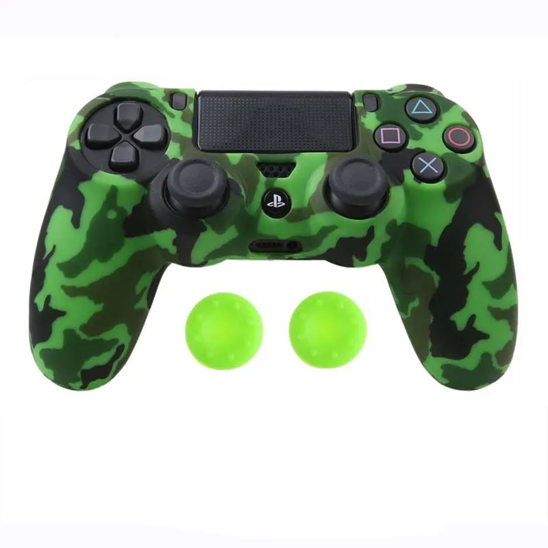 camo green PS4 PS4 SLIM PRO Камуфляжный Противоскользящий силиконовый чехол с 2 колпачками для джойстика для Playstation 4 Dualshock 4 - Цвет: camo green