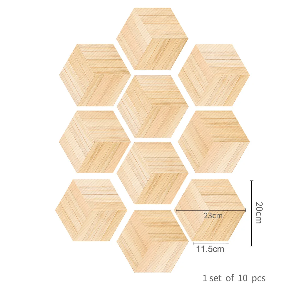 10Pcs/Set DIY Hexagon Wood Grain Wall Stickers Creative Waterproof PVC Removable Tiles Non-slip Wall Sticker Kitchen Bathroom - Цвет: H