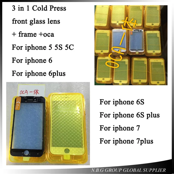AAAA+ Cold Press Replacement LCD Front Touch Screen Glass Outer Lens with frame OCA film for iphone 7 6 6s plus 5s 5g 5c |