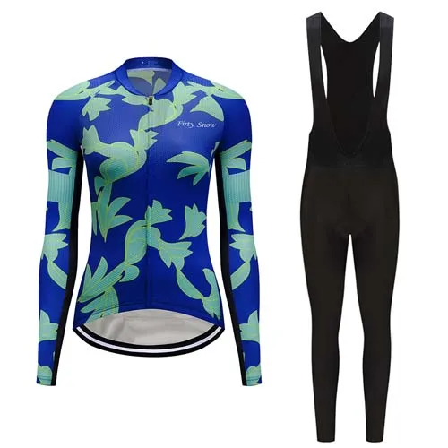 jersey and pants 6 Women Winter thermal fleece cycling jersey set bicycle clothes uniform blouse skinsuit female bike clothing kit wear outfit - Цвет: jersey and pants 6