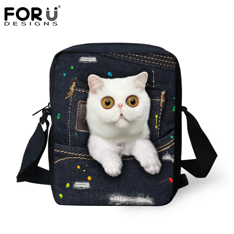 CC3322E FORUDESIGNS/Симпатичные животные кошка Для женщин Курьерские сумки класса люкс маленькая сумка через плечо для дам 3D джинсовый комбинезон с карманами; сумка Feminina - Цвет: CC3322E