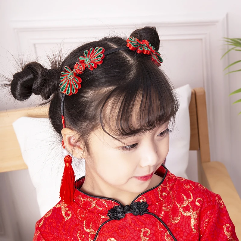 Детская повязка на голову с бахромой ручной работы цветочным принтом жемчужный