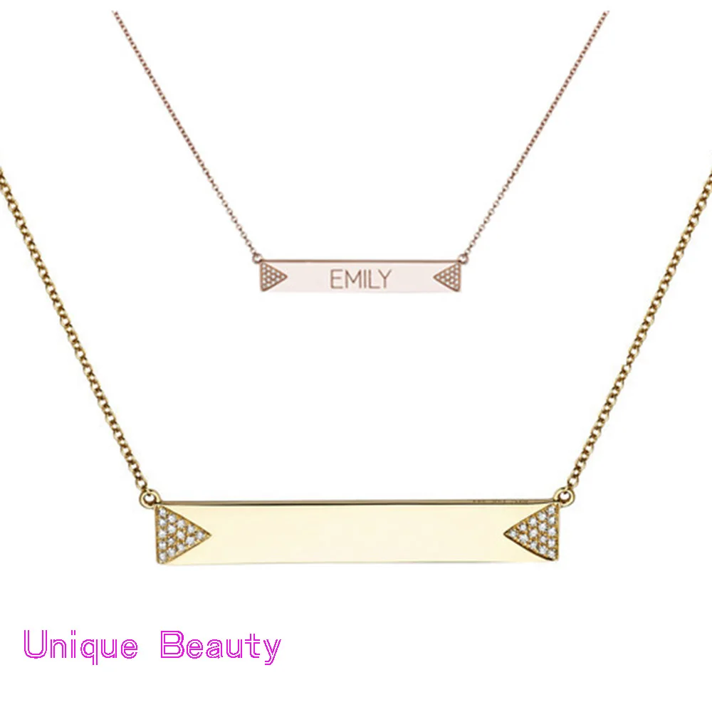 Горизонтальная планка индивидуальное название массивное серебряное ожерелье с