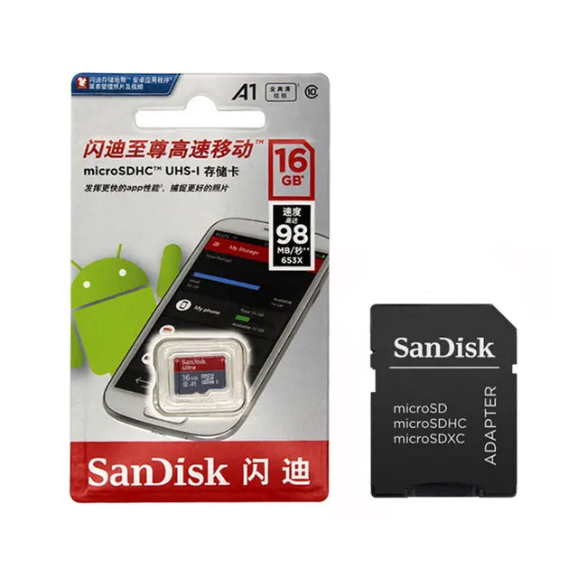 A1-TF-16G-SD-Adapter Оригинальная карта Micro SD sandisk Ultra, класс 10, 16 ГБ, 32 ГБ, MicroSD, 64 ГБ, 128 ГБ, A1, 100 МБ/с./с,, карта памяти microSDHC/SDXC UHS-1 - Емкость: A1-TF-16G-SD-Adapter