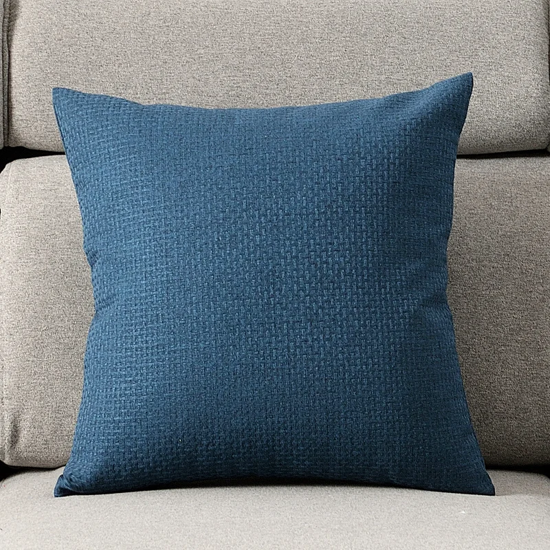 Dark Blue Однотонный чехол для подушки из хлопка и льна, Декоративные Чехлы для подушек, наволочка для дивана, стула, автокресла, чехол для подушки с узором из ротанга - Цвет: Dark Blue