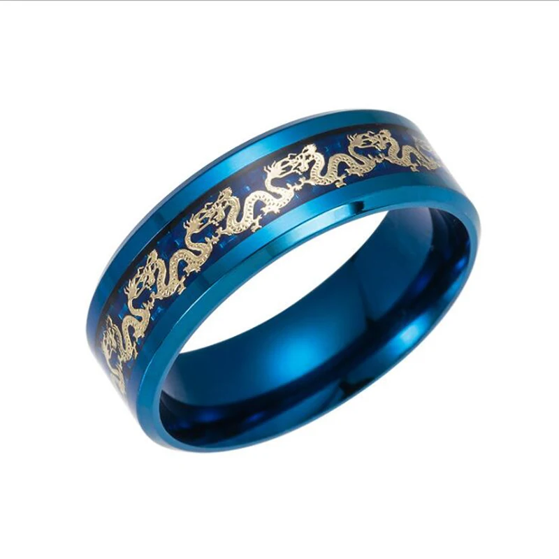 Hot Sell Vintage Chinese Dragon Black Gold Blue Plated Ring Jewelry Wholesale Direct Sales Men Stainless Steel Rings For Women | Украшения
