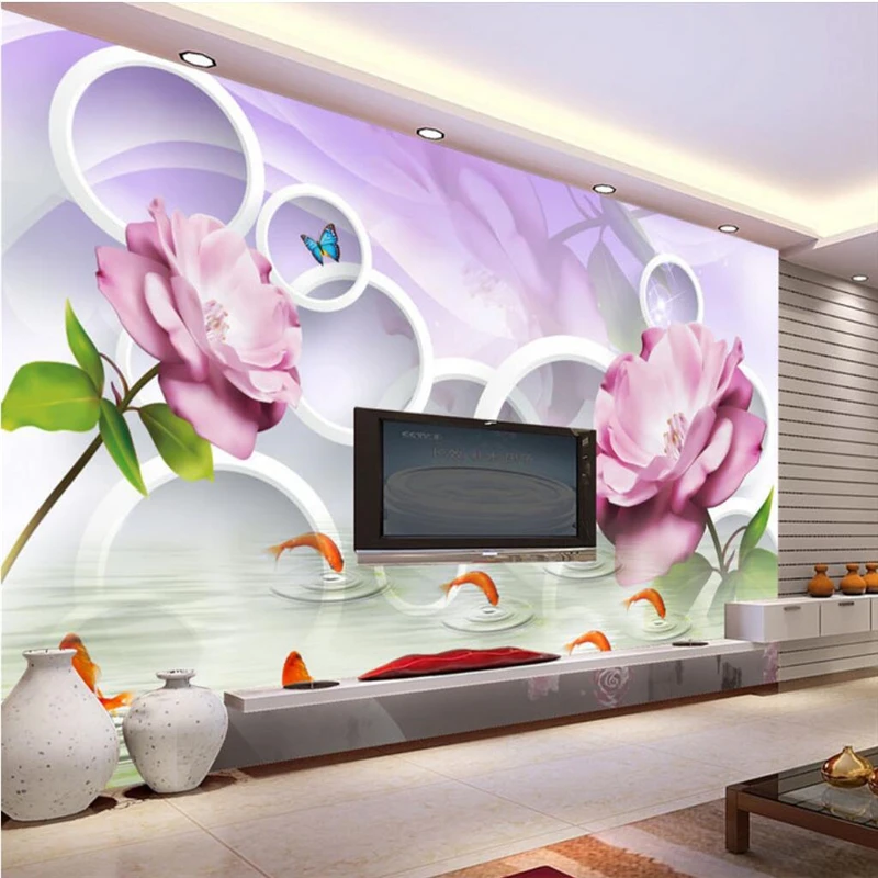 

beibehang Customize any size wallpaper fresco photo Fantasy Flower Reflection 3D Stereo TV Wall Background wall paper
