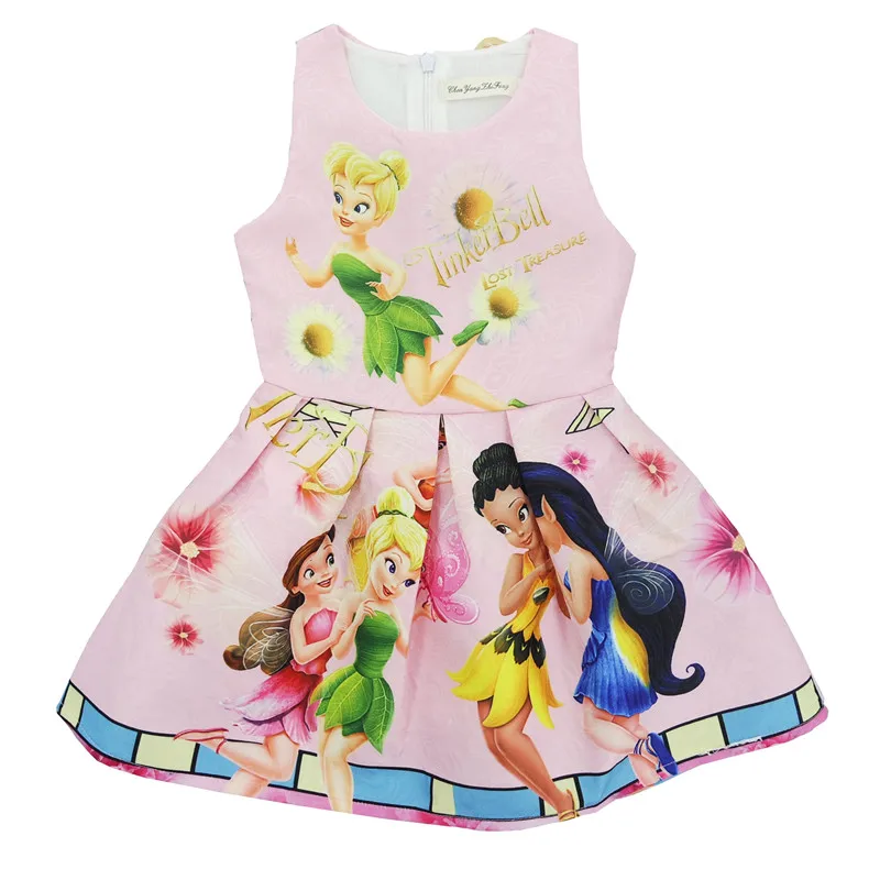 Платье для маленьких девочек нового бренда 2017 Мультфильм Тинкер Белл принт