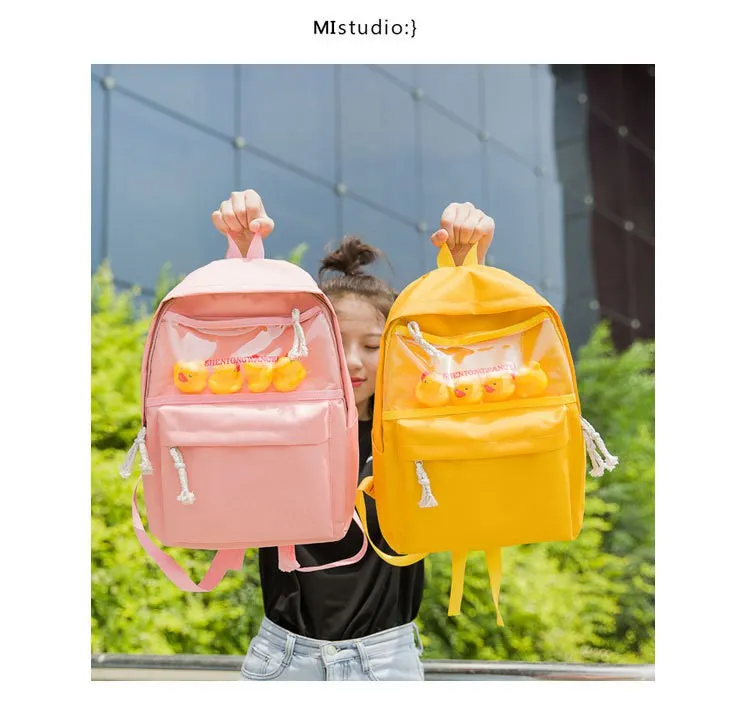 Женский рюкзак Mochila, школьная сумка, модный холщовый женский рюкзак с милой уткой, сумка на плечо для девочки-подростка, повседневный рюкзак M254
