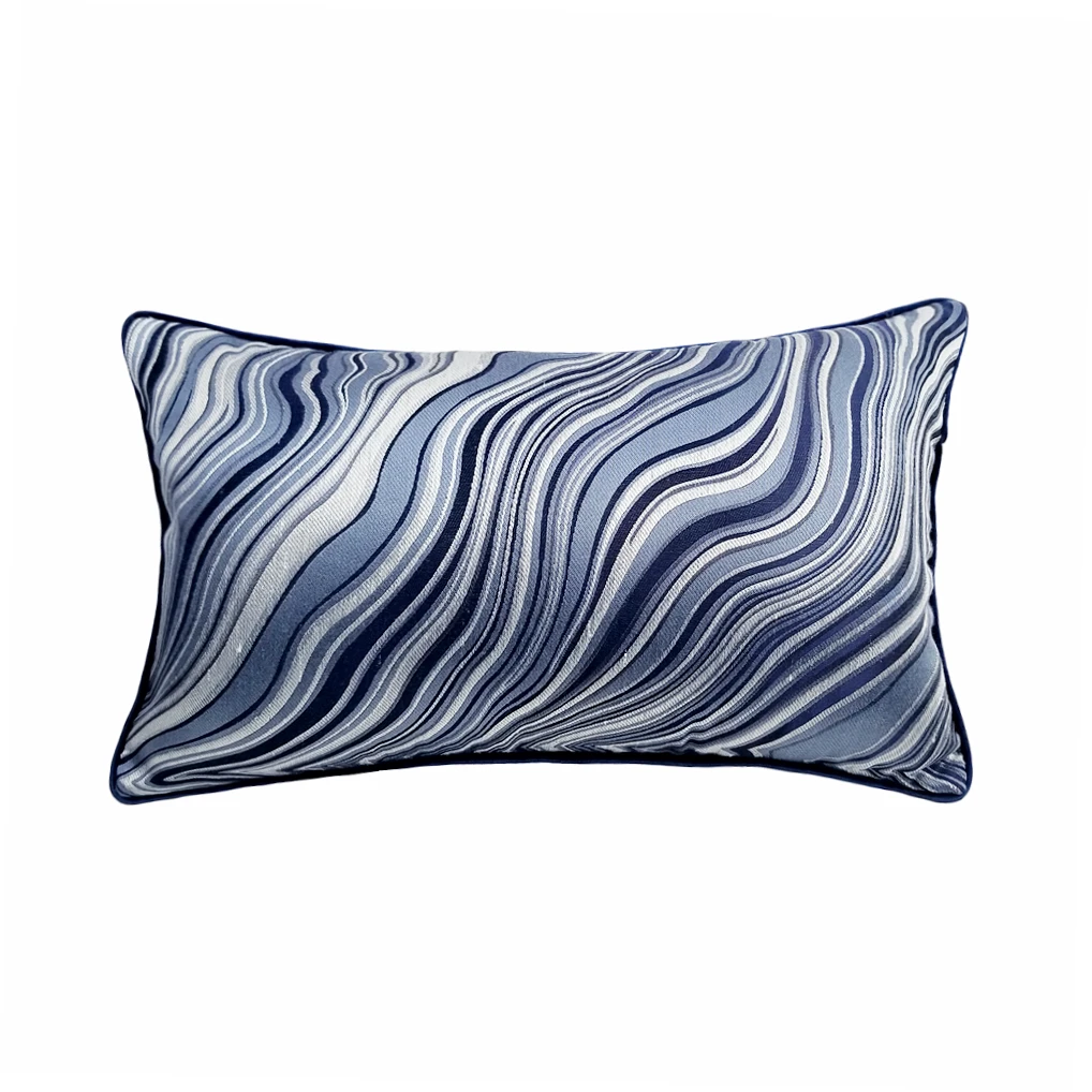 

Modern Geometric Woven Stripes BLUE Designer Velvet Pipping 30x50 cm Home Decor Pillow Case Soft Waist Lumbar Cushion Cover