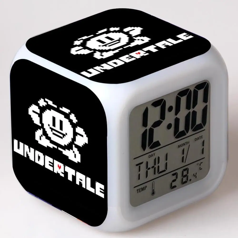Undertale светодиодный Будильник квадратные цифровые часы-будильник стол/стол wekker reveil проекция Ночной свет часы - Цвет: Небесно-голубой