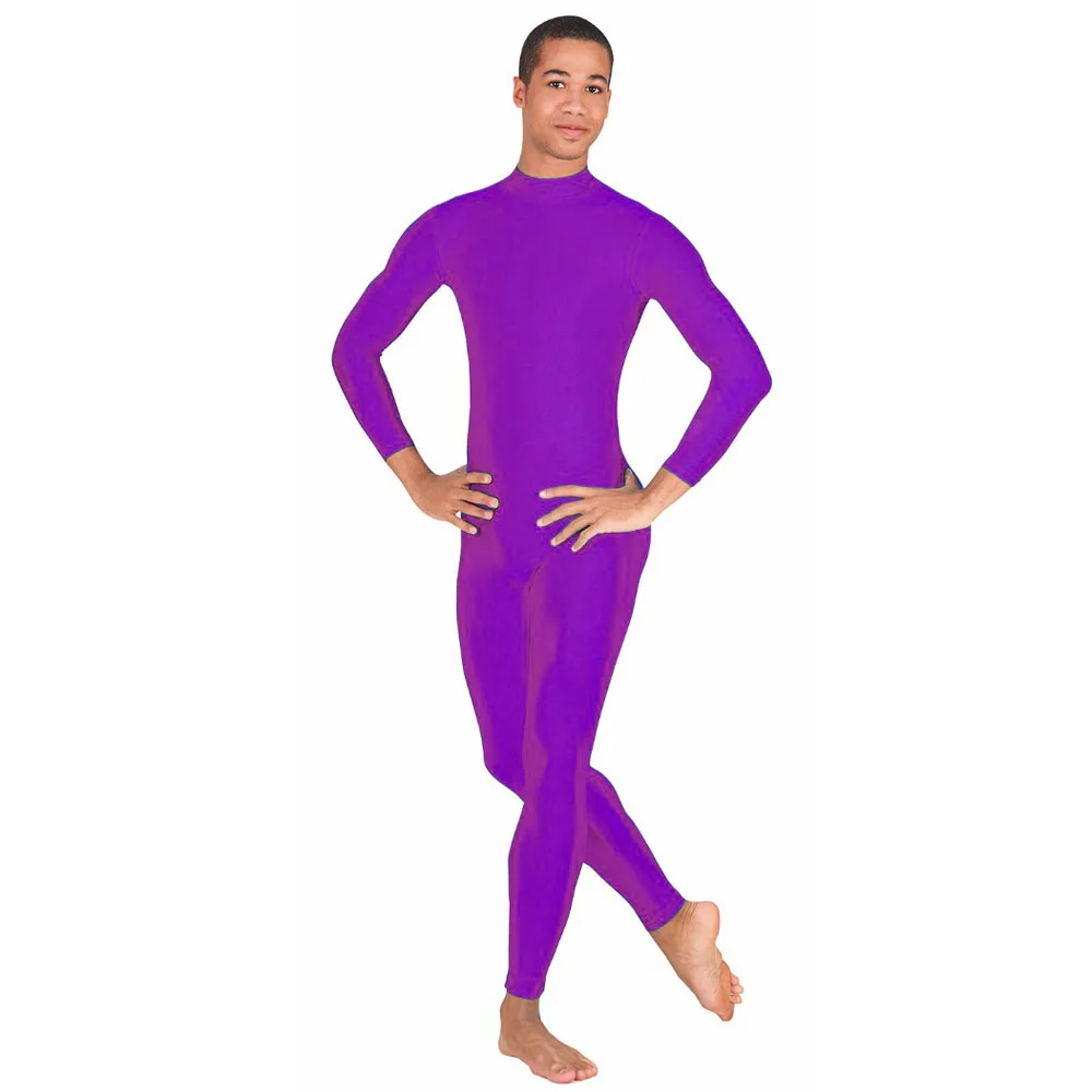 Deep Purple OVIGILY мужские черные Unitard взрослые макет шеи спандекс лайкра зентай костюмы Колготки облегающий Костюм Стретч этап танцевальной одежды театральные костюмы - Цвет: Deep Purple