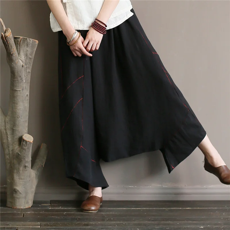 Женские брюки с эластичной талией черные винтажные свободные перекрестной