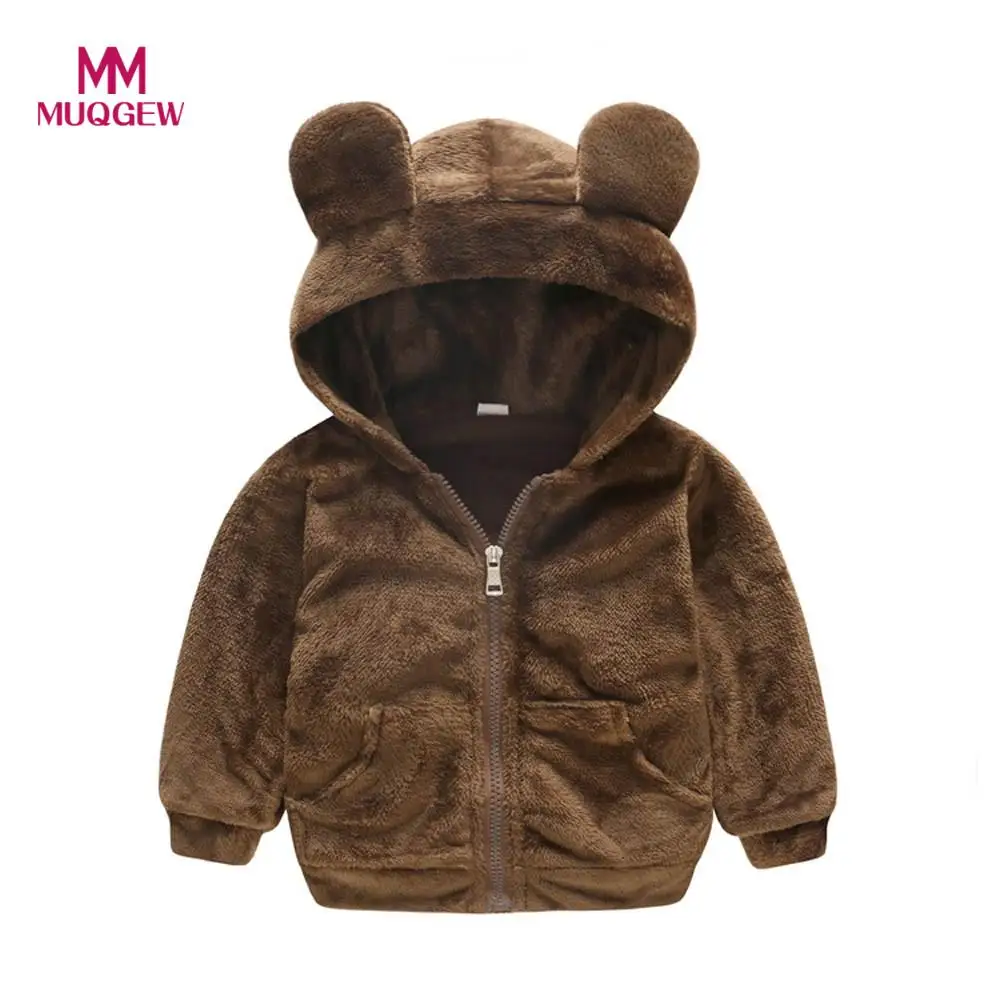 Free Shipping Cute Warm Hooded Toddler Kids Baby Girls Boys Long Sleeve Zipper Woolen coat Soft Outwear 2018 Autumn Winter 1-3Y | Мать и