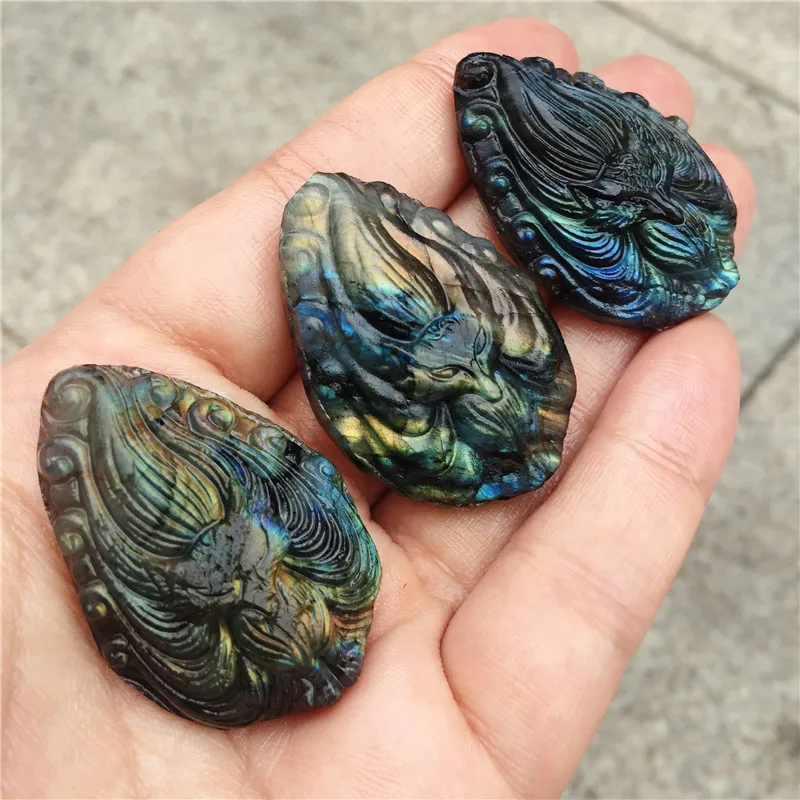 Beautiful crystal carvings natural hand-carved labradorite nine-tailed fox stone necklace fashion jewelry gifts 1pcs