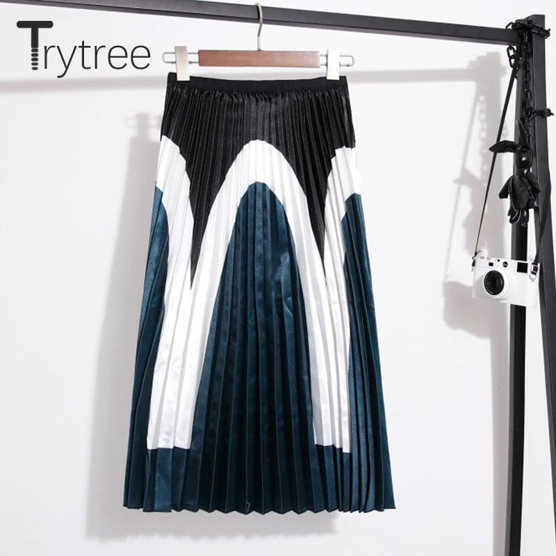 Женская плиссированная юбка Trytree повседневная трапециевидная с геометрическим