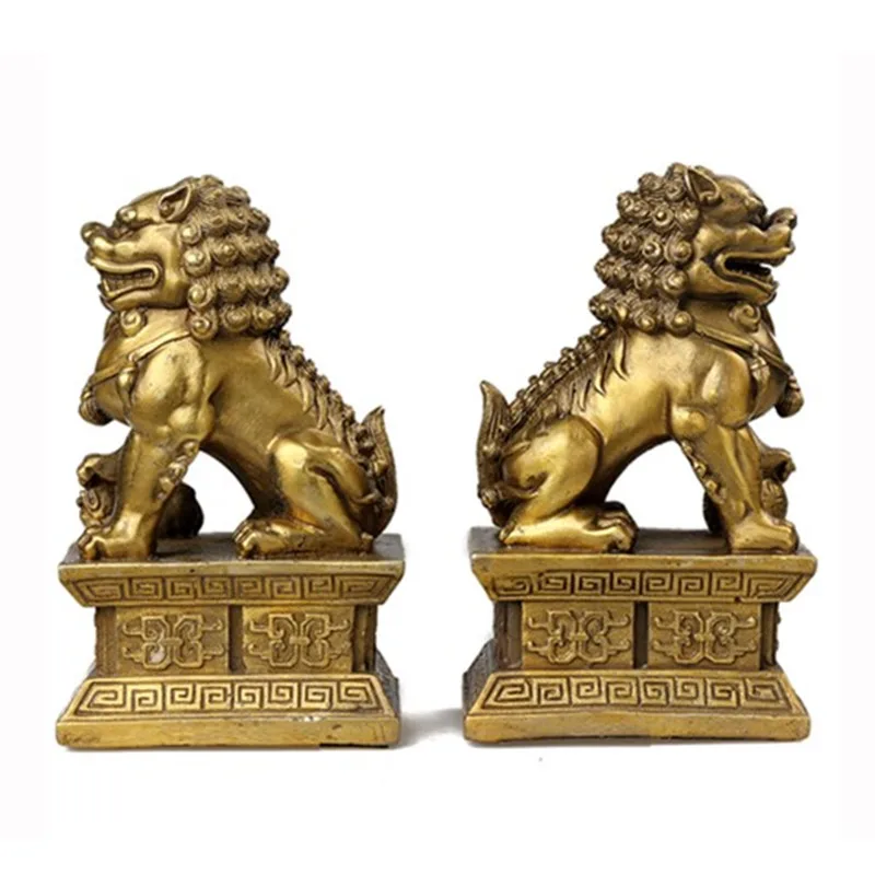 2 шт./компл. пара китайских тибетских латунных статуй фигурки Львов собак