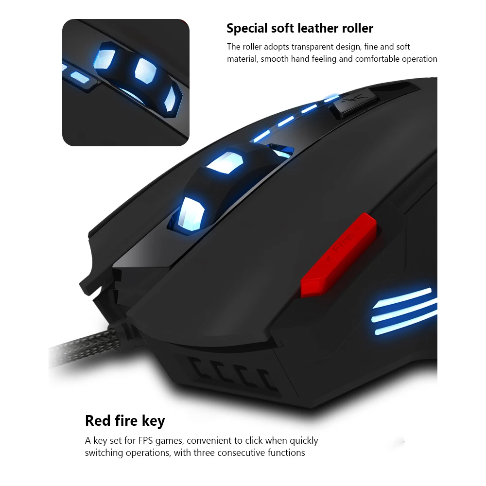 ZELOTES T-60 Проводная игровая мышь USB 7 кнопок 7200 dpi оптическая Регулируемая USB компьютерная светодиодный мыши с подсветкой игровая мышь для геймера