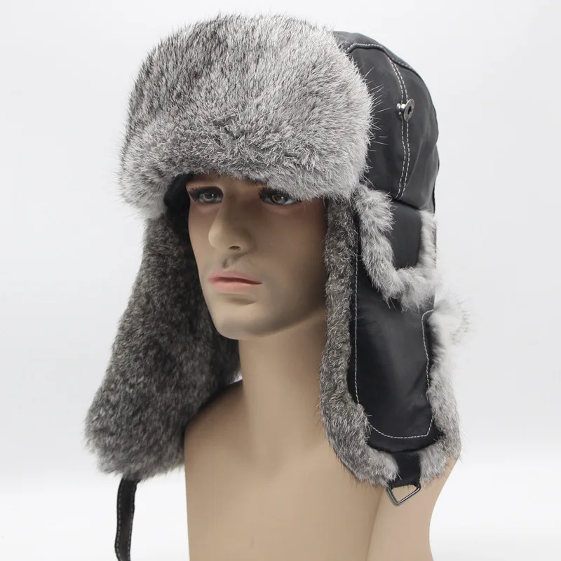 2019 Men Winter Genuine Real  Fur Hat 100% Natural Real Sleepskin Leather Cap Warm Soft Russia Hot Real Fur Bomber Caps