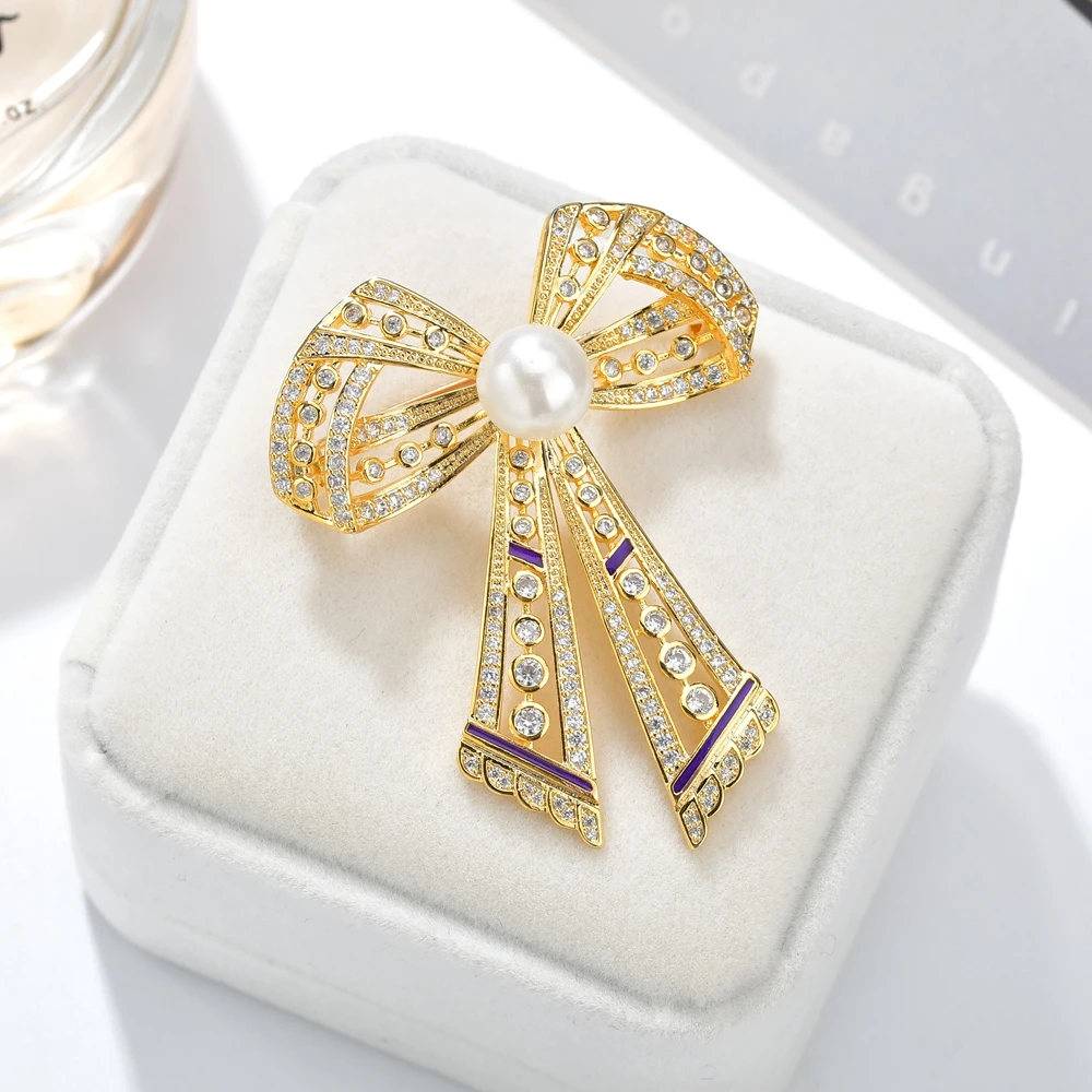 Моделирование Перл Цирконий CZ Циркон лук броши золото льоны для Свадебная