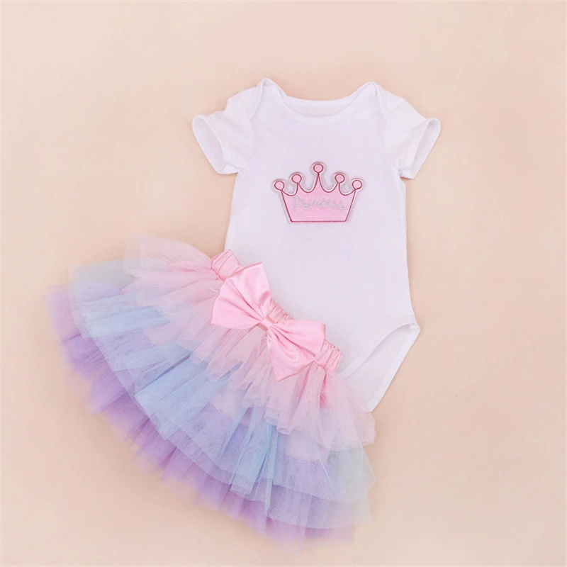 Летний комплект с юбкой-пачкой для дня рождения; Roupas Infantis Bebes; одежда для первого дня рождения+ юбка-пачка; платье; комплекты одежды для вечеринок