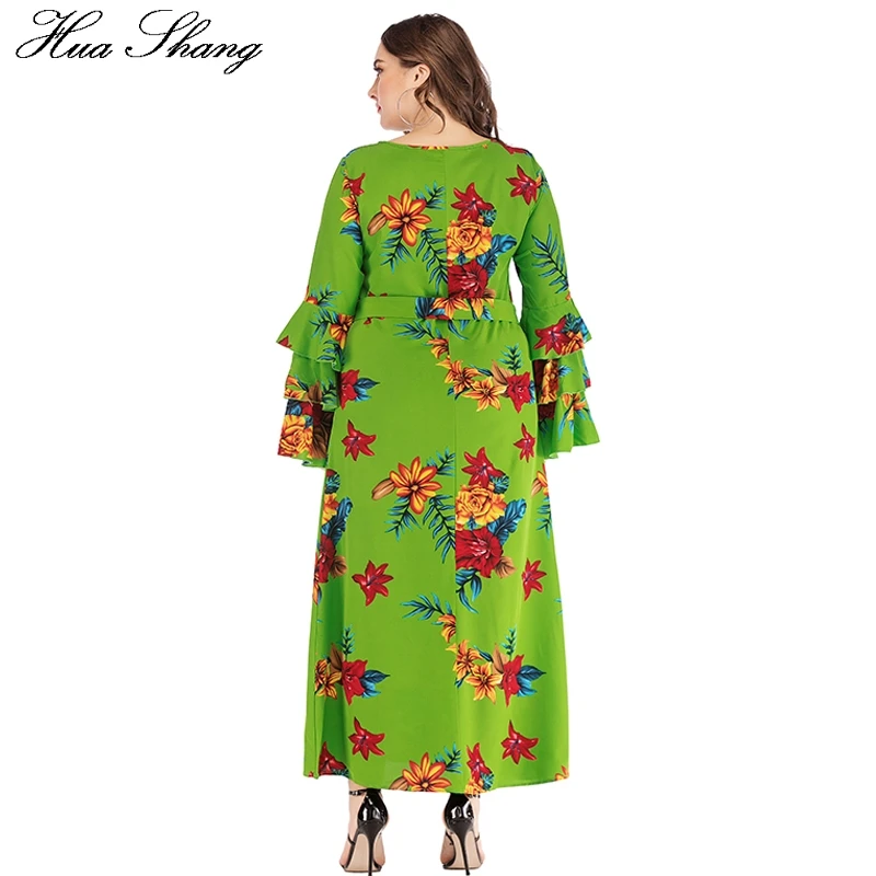 Женское платье-макси с оборками длинным рукавом и цветочным принтом