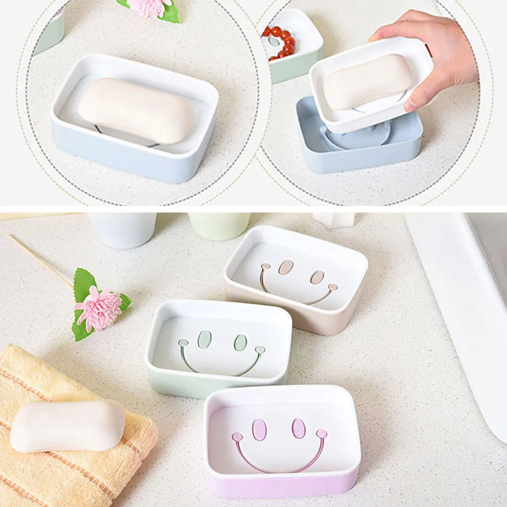 Двойной слои Улыбающееся Мыло для лица блюдо Box Дело мыло держатель мыть душ