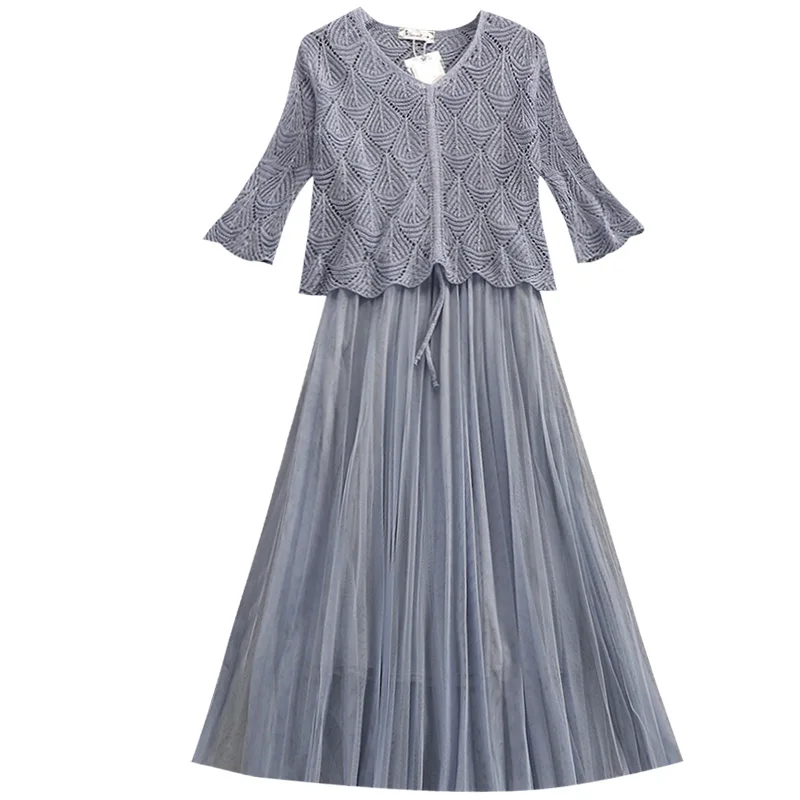 2019 new fashion women's two piece dress elegant slim super fresh two-piece mesh gauze summer | Женская одежда