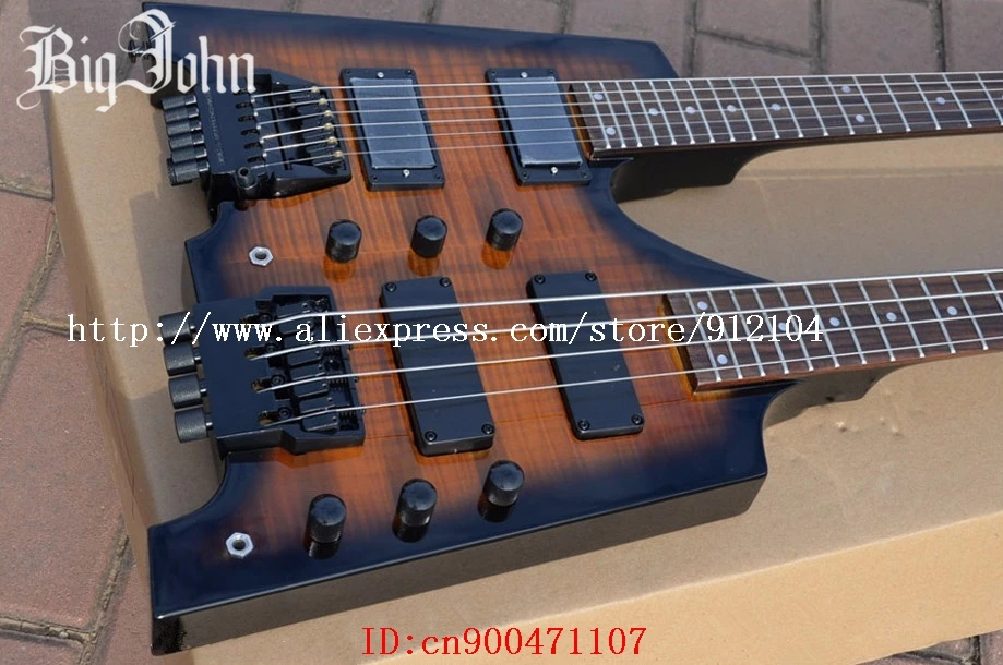 Бесплатная доставка электрический бас и гитара с двойным горлышком без головы