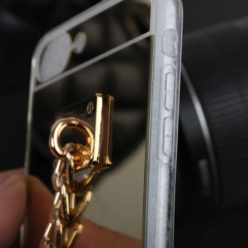 Gold chain mirror case Back Cover for iPhone 7 Plus 1 Pc/lot Soft TPU Woman Girl Golden |