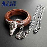 ailatu mens bull skull head stainless steel chain and alloy pendant casting for men necklace jewelry