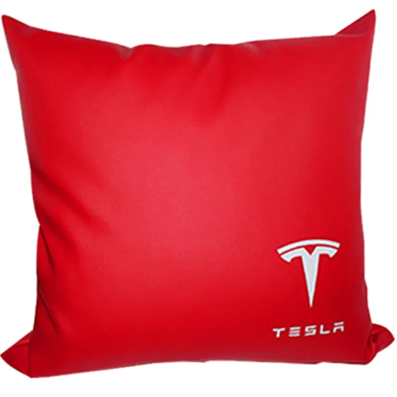 Leather Red Искусственная кожа подушка автокресла дышащий автомобиль голова и Шея Отдых Подушка подголовник автомобиля Детская безопасность подушка для Tesla модель 3 X S - Цвет: Leather Red