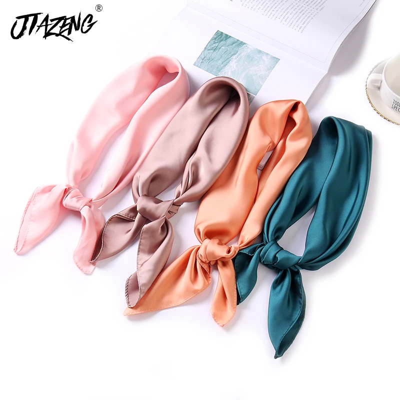 2019 Hot Luxury Brand Bags Scarf Women's Silk Fashion Lady Square Scarves Soft Shawls Pashmina Solid Color Bandana 70*70cm | Аксессуары