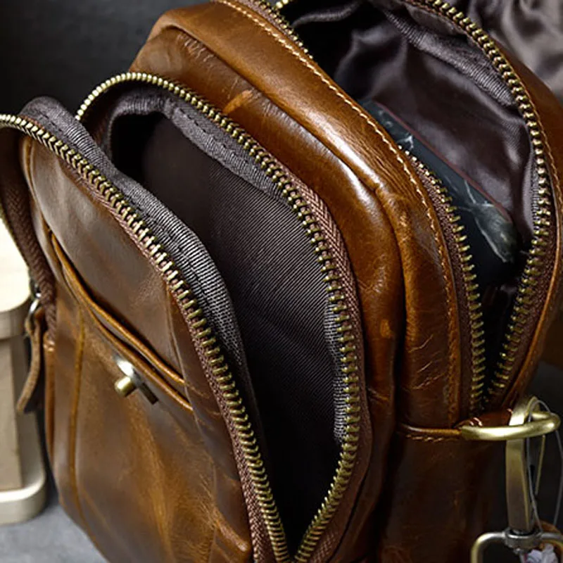 AETOO Oil wax leather men's small bag retro tide dual-use mini shoulder Messenger purse | Багаж и сумки