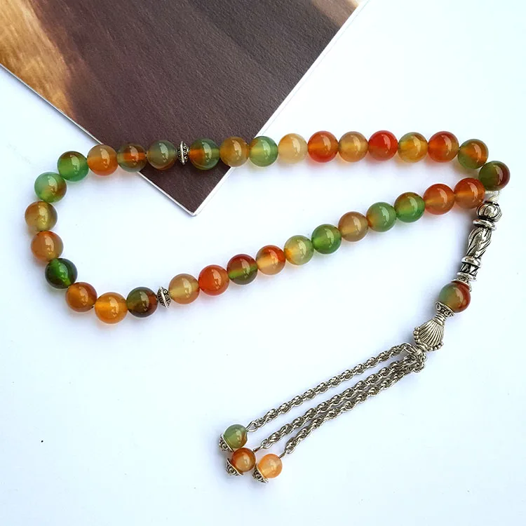 Модные натуральные красные зеленые Агаты Исламские мусульманские четки 33 Аллах