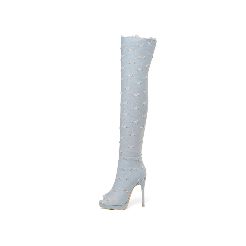 BLXQPYT/весенние модные сапоги выше колена на высоком каблуке 11,5 см очень size28-52 пикантная женская обувь кожаные сапоги на тонком каблуке с круглым носком 19-18