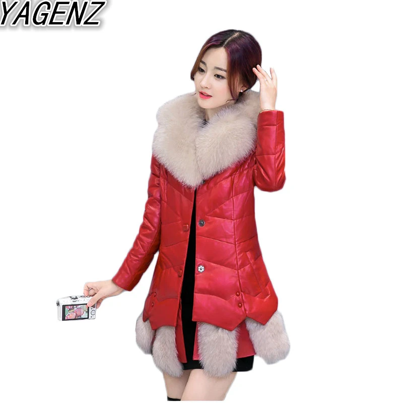 Женское длинное стеганое пальто из искусственной кожи с хлопковой подкладкой